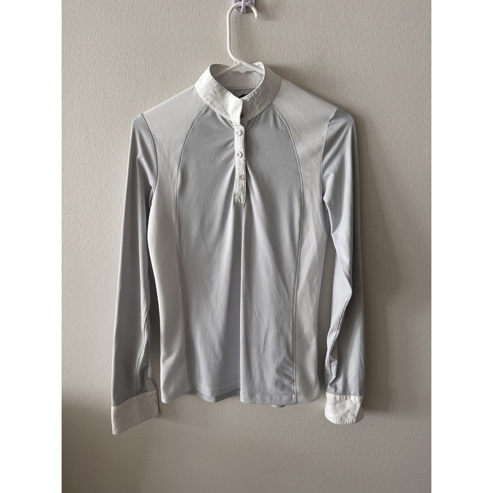 Equiline Women's S Long Sleeve Competition Shirt White Gray  Riding equestrian